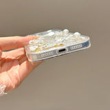 Popxstar  Korean Cute 3D Glaze Flower Pearl Clear Phone Case For iPhone 17 15 14 13 Pro Max 16 plus 11 12 Air Shockproof Transparent Cover