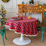 Popxstar Christmas Round Table Cloths Plaid Tablecloth with Tassel Dust-Proof Table Covers for Kitchen Party Dinner Tabletop Decoration