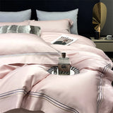Popxstar  1000TC Egyptian Cotton Premium Solid Color Luxury Embroidery Bedding Set Soft Duvet Cover Flat Bed Sheet Pillowcases 4Pcs