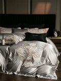 Popxstar  High Precision Damask Egyptian Cotton Flowers Embroidery Luxury Bedding Set Duvet Cover Flat/Fitted Bed Sheet Pillowcasess 4Pcs