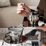 Popxstar  Retro Light Luxury Glass Coffee Cup Office Kitchen Household mug and Dish Set Transparent Tea Cup Set Afternoon Tea Cup Set Gift