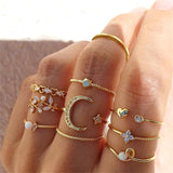 Popxstar Bohemian Butterfly Pearl Rings Set for Women Shine Pearl Gothic Vintage Plated Retro Rhinestone Simple Finger Jewelry Gift