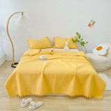 Popxstar INS Style White Ball Edge Quilted Quilt Blanket Bedspread Washed Solid Color Korean Princess Style Summer Thin Quilt 1/3Pc