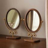Popxstar  Retro Bedroom Desktop Mirror Solid Wood Makeup Mirror Home Desktop Chinese Style Rotatable Vanity Mirror Room Decoration