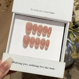 Popxstar  10Pcs French Almond Handmade Press on Nails Fake Nails with Cherry Pattern Wearable Stick-on Nails False Nail