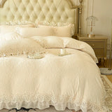 Popxstar  4Pcs Vintage French Romantic Lace Ruffles Carved Velvet Warm Winter Princess Bedding Set Duvet Cover Set Bed Sheet Pillowcases