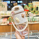 Ins Simple Fashion Plastic Water Bottle For Girls With Leather Sleeve And Strap Straw Adult Pregnant Women Portable Sippy Cups