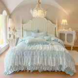 Popxstar  4/6Pcs Princess Wedding Bedding Set 600TC Egyptian Cotton Double Layer Lace Ruffles Duvet Cover Bed Skirt Bedspread Pillowcases