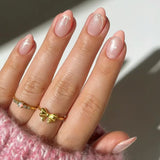 Popxstar  24pcs Glitter White Smudge Nails Sets Press on Short Almond Fake Nails Tips Simple Cherry Wearable False Nail Set Round Manicure