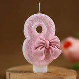 Popxstar Cute Pink Bow 3D Number Cake Candles for Birthday Party Decorations Birthday Decoration  Cake Decorating Tools