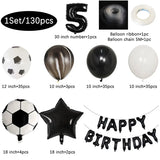 Popxstar  130Pcs Football Helium Foil Balloons Birthday Party Decorations Kids Boy 123456th Black Number Ball Soccer Party Globos Supplies