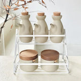 Popxstar Ceramic Seasoning Jar Retro Japanese Style Home Kitchen Salt Chili Sugar Jar Oil Pot Wooden Lid Spice Kitchen Utensils Modern