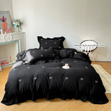 Popxstar 3pcs bow embroidery Bedding set ruffles Duvet Cover Set (1*Duvet Cover + 2*Pillowcase, Without Core)for bedroom guest room