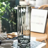 Popxstar  Smoke Gray Transparent Glass Vase With Floral Base For Fresh Flowers Lucky Bamboo Home Decor