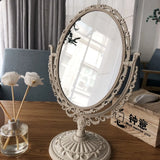 Popxstar  Oval Shaped Makeup Mirror Vintage European Style Makeup Mirror 360 Degree Rotating Swivel Desktop Makeup Mirror Home Decor Gift
