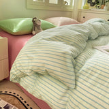 Popxstar  Striped Bedding Set Ins Korean Duvet Cover Set Flat Sheets Set With 2 Pillowcases Single Twin Full Queen Size Bed Linen Set