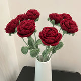 Popxstar 1pc Knitted Rose Single Bouquet Artificial Flower Living Room Decor Ornaments Flower Arrangement Wedding Valentine's Day Gifts