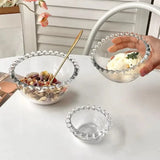 Popxstar  Advanced Pearl Rimmed Glass Bowl Creative Oatmeal Yogurt Bowl Breakfast Ice Cream Salad Bowl Glass Cutlery Kitchen Supplies Gift