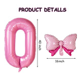 Popxstar  1Pc Large 40inch Number Pink Foil Balloon With Bow 1 2 3 4 5 6 7 8 9 For Kid Boys Girls Birthday Party Baby Shower Decorations