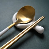 Popxstar 6pcs Set Ceramic Chopstick Holders Kitchenware with Spoon Rest Chopstick Egg Stand for Dining Table Decoration Home Ornament