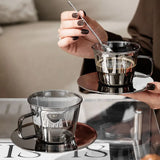 Popxstar Retro Light Luxury Glass Coffee Cup Set Smoke Gray Transparent Tea Cup Set Afternoon Tea Cup with Spoon Glasses Drink Set Gifts