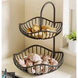 Desktop double-layer storage basket metal iron Retro industrial style vegetable fruit storage rack shelf kitchen household