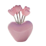 Cute Stainless Steel Love Fruit Fork Set Loving Heart Red Pink Dessert Cake Fork Storage Jar Plastic Fork Kitchen Supplies