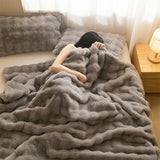 Thickened Faux Rabbit Fur Throw Blanket Cozy Plush Fuffy Bubble Blanket for Living Room Bedroom Home Decor Luxury Sofa Cover