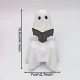 New Halloween Sit Specter Statue Resin Miniature Size Reading Specter Statue with Book Specter Ornament Desktop Decoration