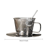 Popxstar Retro Light Luxury Glass Coffee Cup Set Smoke Gray Transparent Tea Cup Set Afternoon Tea Cup with Spoon Glasses Drink Set Gifts