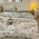 Double-layer yarn printing four-piece set, student dormitory three-piece set, bed sheet quilt cover, bedding