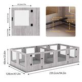 8 Panels Tempered Glass Dog Puppies Playpen for Indoor Pet Whelping Pen Exercise Fence Box Cage with Waterproof Fertility Pad
