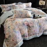 Popxstar  Premium 100% Cotton Brushed Bedding Set Flowers Prints Oil Painting Style Duvet Cover Flat/Fitted Bed Sheet Pillowcases 4Pcs