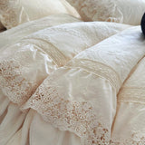 Popxstar  Vintage French Style Princess Lace Ruffles Carved Velvet Bedding Set Duvet Cover Bed Sheet/Fitted Sheet/Bed Skirt Pillowcases
