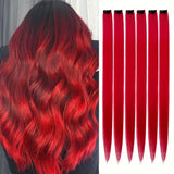 Popxstar 6pcs/pack Clip in Hair Extensions Colored Party Highlights for Girls 22 inches Multi-colors Straight Hair Synthetic Hairpieces