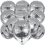 Popxstar 12Pcs Disco Foil Balloons Aluminum Mylar Balloons 4D Disco Party Balloons Silver Metallic Mirror Disco Balloon Party Supplies