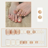 Popxstar  24Pcs Summer Fake Toenails White Short Square Press On Toe Nails Glossy Sequins Designs Women Girls Acrylic False Nails Art