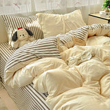 Popxstar  Striped Bedding Set Korean Style Duvet Cover Set Flat Sheets Set Single Twin Double Size Bed Linen Set Back To School Season