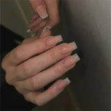 Popxstar  24Pcs French Tip  Press on Nails Short Coffin False Nails Simple Wearable Fake Nails Frosted Full Cover Press on Nail Tips Art