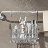 Stainless Steel Hanging Bathroom Shelf Shower Caddy Over Rod Bathroom Storage Basket With Towel Hooks Toiletries Organizer Rack