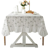 Korea Tablecloth Pure Cotton Lace-edge Tablecloth with Small Floral Patterns Fish Tail Embellishments Rectangular Tablecloth