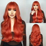 Popxstar Red Synthetic Wigs Long Body Wavy Wig Natural Hairline Daily Red Hair Heat Resistant Fiber Smooth Party Cosplay Wig