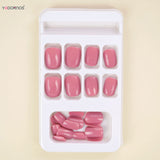 Popxstar  Glossy Peach Pink Color Fake Nails Glitter Solid Color Short Round Head Reusable Stick-on Nails For Lovely Girls Dress Matching