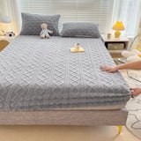 Popxstar Thicken Taffeta Fitted Sheet Winter Warm Mattress Protector Cover for Bedroom Home Bed Cover Dustproof Non-slip Bedding Embossed