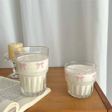 Popxstar Kawaii Bowknot Glass Cup Aesthetic Cute korean Cups For Cold Hot Coffee Juice Wine Milk Drinking Glasses Ice Cream Dessert Cup