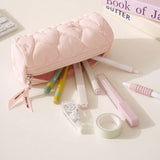 Multifunctional Large Capacity Pen Bag Soft Quilted Stationery Storage Bag Candy Color Portable Pencil Case School