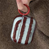 Popxstar Cute 3D Blue Brown Stripe Pattern Headphones Case For AirPods 1 2 3 4 With Lanyard Protective Shell Soft Cover For AirPods Pro 2