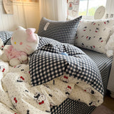 4Pcs Bedding Set Simple, Comfortable, And Retro Plaid Bed Sheets With Pillowcase Cotton Duvet Cover Set Single Bed Linen