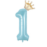 Popxstar  40inch Pastel Light Blue Pink Foil Number Balloon With Crown 1 2 3 4 5 6 Boy Girl Birthday Party Baby Shower Wedding Decoration