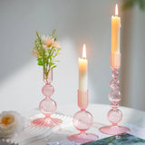 Popxstar 3Pcs Glass Candlestick Holders Glass Taper Candle Holders Groovy Wavy Elegant Candle Stick for Home Party Decoration